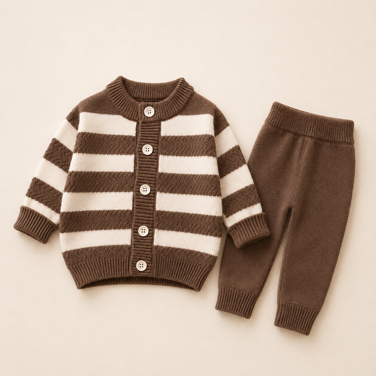 Chocolate Stripe Knitted Two-Piece Set