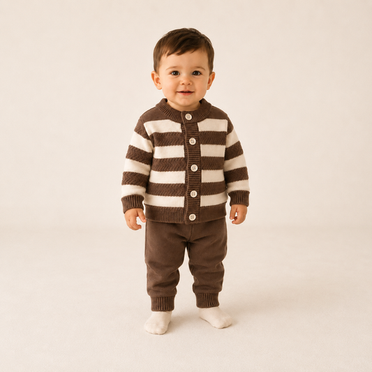 Chocolate Stripe Knitted Two-Piece Set