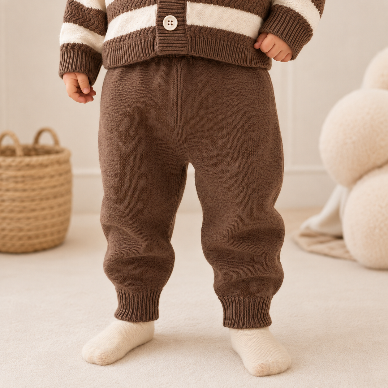Chocolate Stripe Knitted Two-Piece Set
